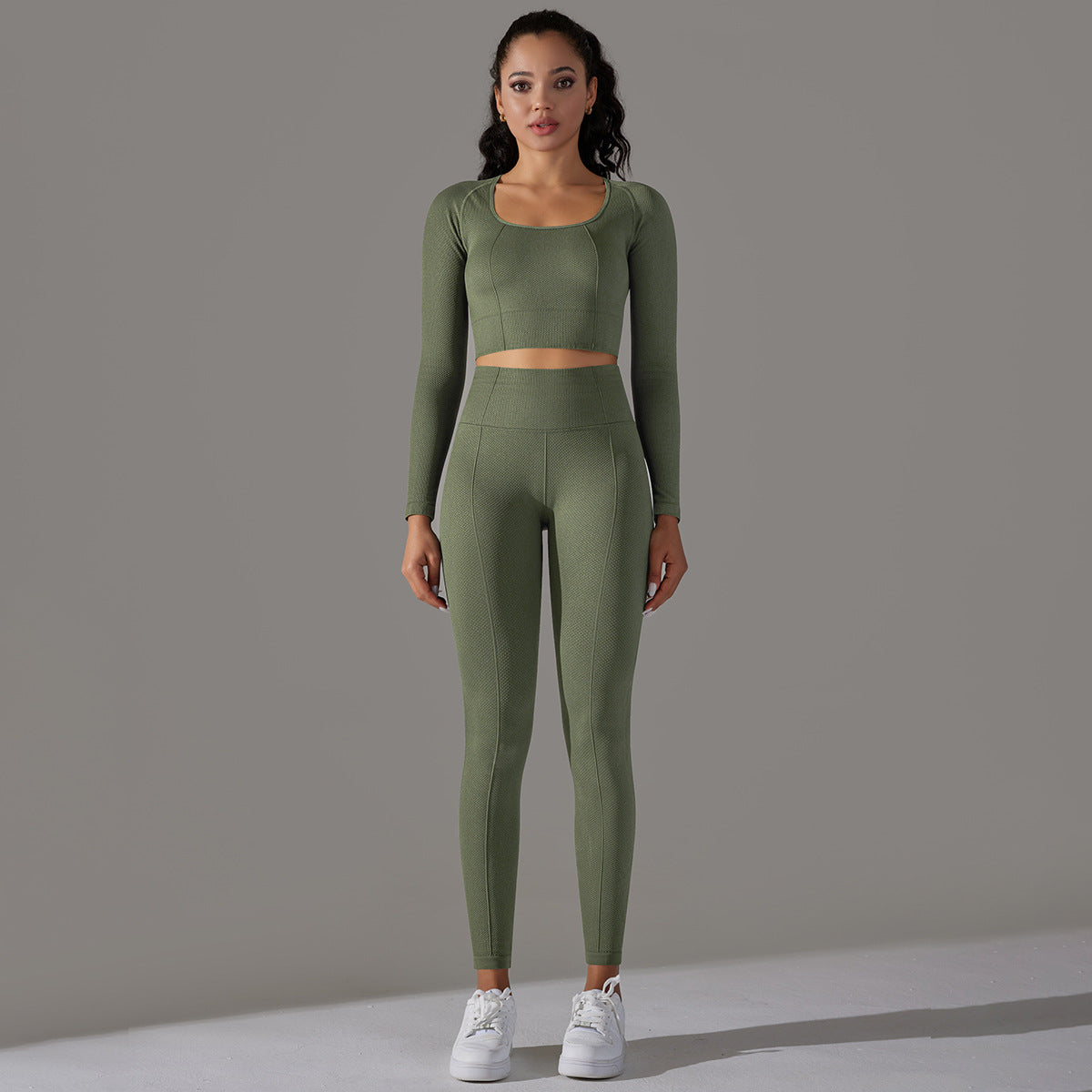 Seamless long-sleeved top &  leggings 2-piece set