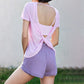 Open back crossover loose short-sleeved tops