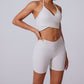 halter sports bra + high waist shorts 2-piece set