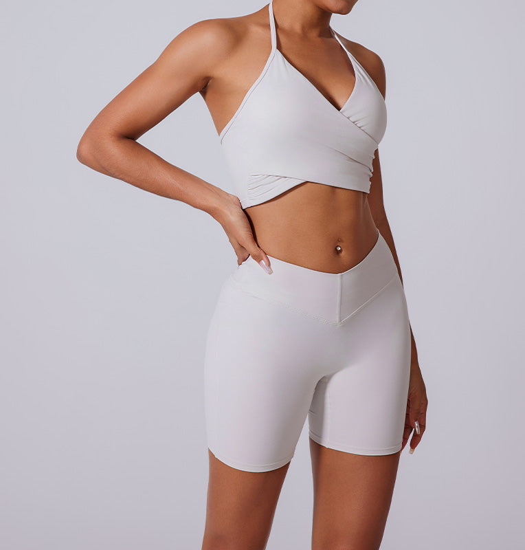 halter sports bra + high waist shorts 2-piece set