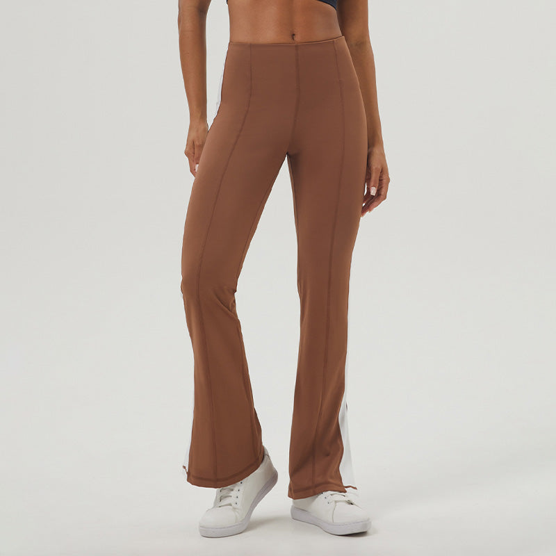 High-Waist Contrasted Color Sports Flared Leg Pants