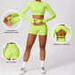 Quick-Dry long sleeve sports crop top + High waist shorts 2-pieces set