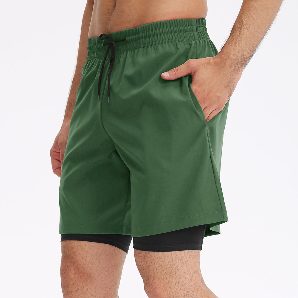 Men's fake two solid color training shorts