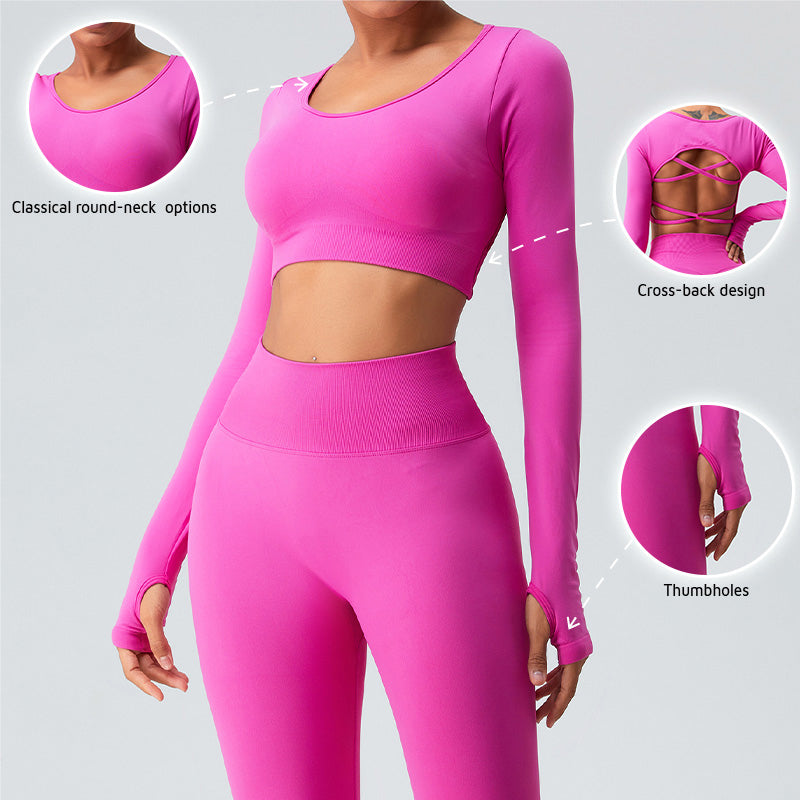 Seamless Cross back Long sleeve Crop Top