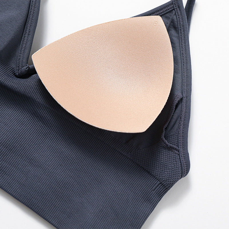 Seamless V Neck Quick-Dry Thin Straps Sports Bra