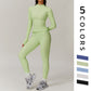 stand collar Full Zipper Fitness jacket + High waist leggings 2 piece set