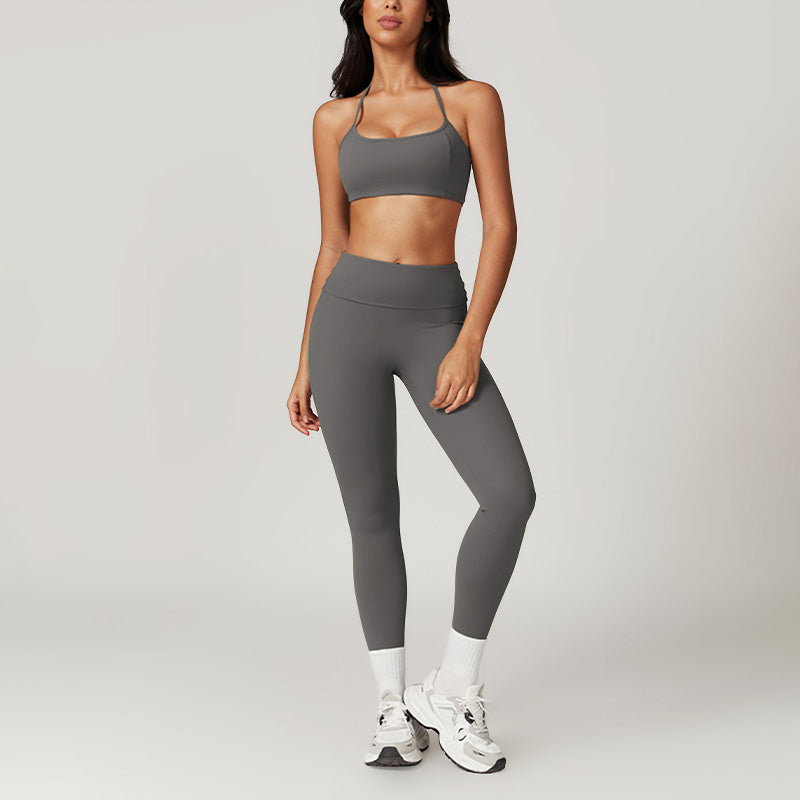 Quick Dry Halterneck Bra + Sports Leggings-2 Pieces Set