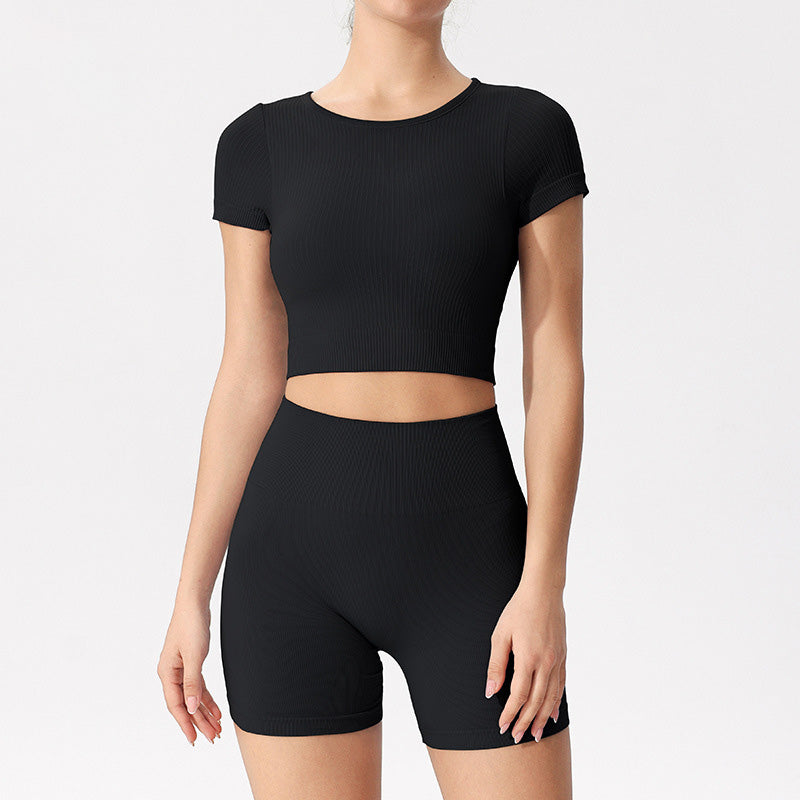 Seamless Quick Dry Yoga Crop Top + Shorts 2-Piece Set