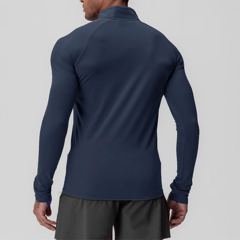 Men's quick drying half zipper solid color long sleeved sports top