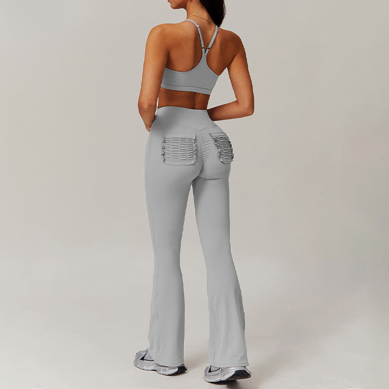 Thin straps sports Bra + Flared Leg pants 2-piece set