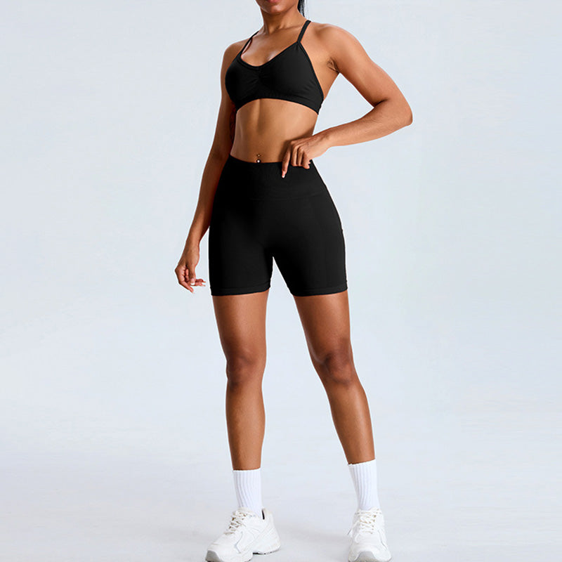 Seamless Cross Back Sports Bra + High Waist Shorts Set