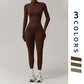 Nude Quick-Dry Stand Collar Zipper Fitness Jumpsuits