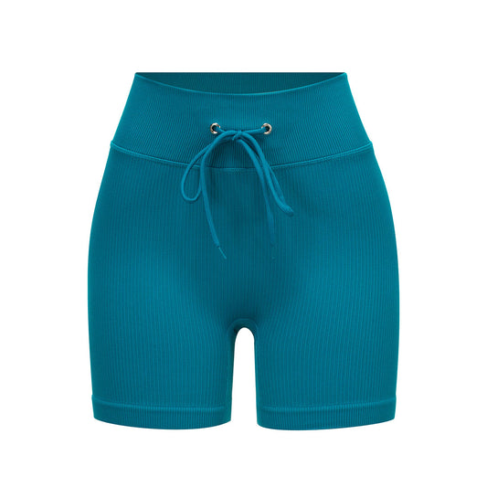 Short de sport en tricot sans couture avec cordon de serrage de couleur unie