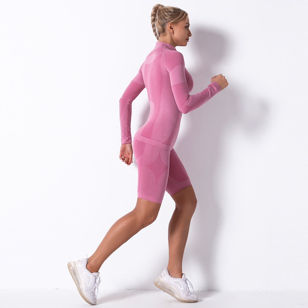 Seamless long sleeve knit tracktop & shorts 2 piece set