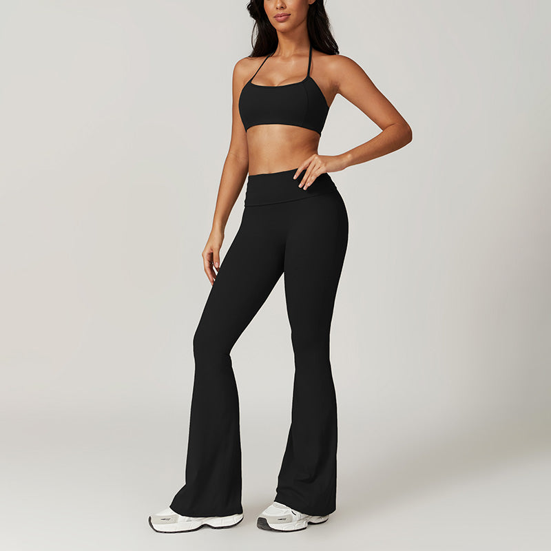 Quick Dry Halterneck Bra +Flare Leg Pants-2 Pieces Set