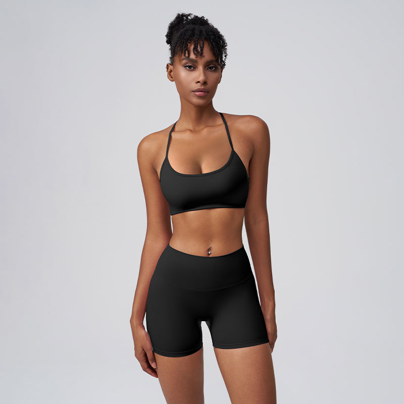 Quick drying thin shoulder strap fitness yoga shorts set