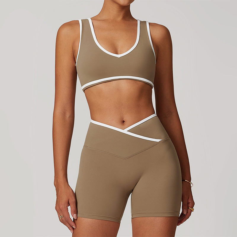 Ultra-Soft Contrasting Color Sports Bra + High Waist Shorts Set