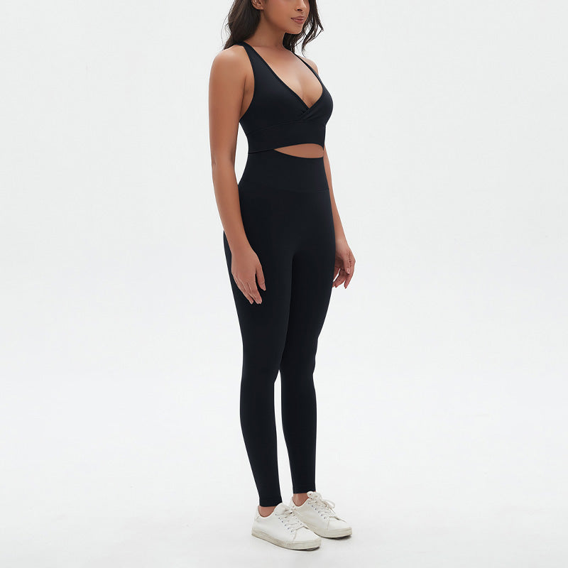 Seamless Cross V Neck Fitness Bra + High-Waisted Legging Set