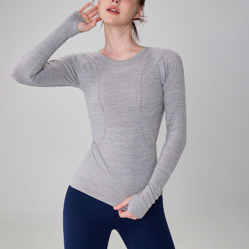 Autumn seamless nude breathable round neck running sports top