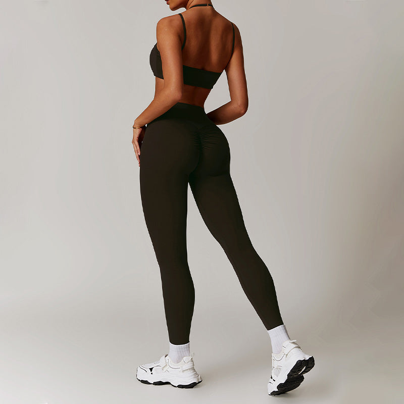 Quick-Dry halter double straps sports Bra + High-waist leggings 2-piece set