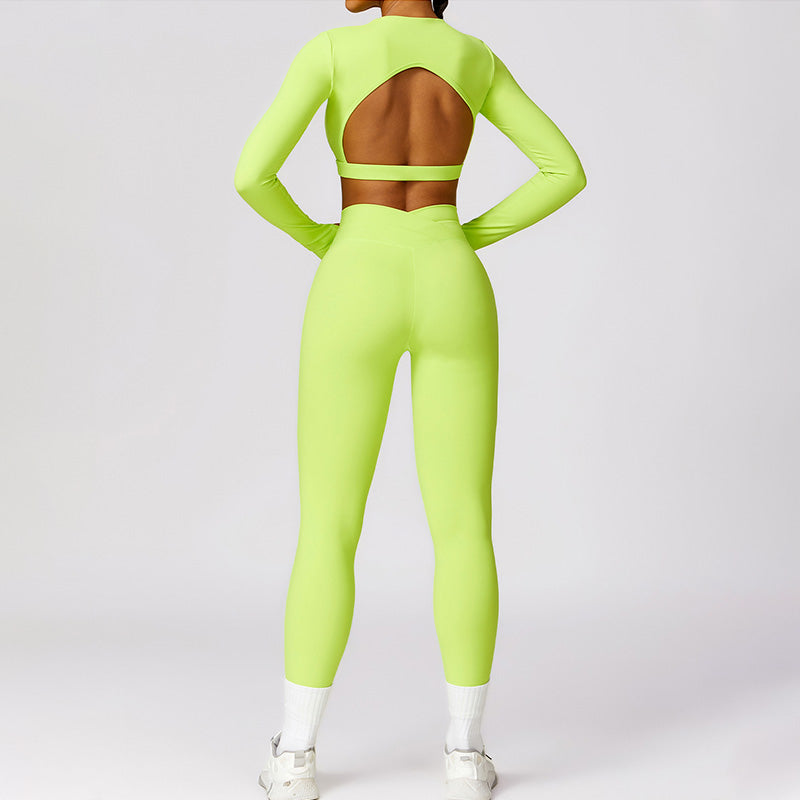 Quick-Dry long sleeve sports crop top + High waist legging 2-pieces set