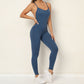 Solid color cross back sports jumpsuit