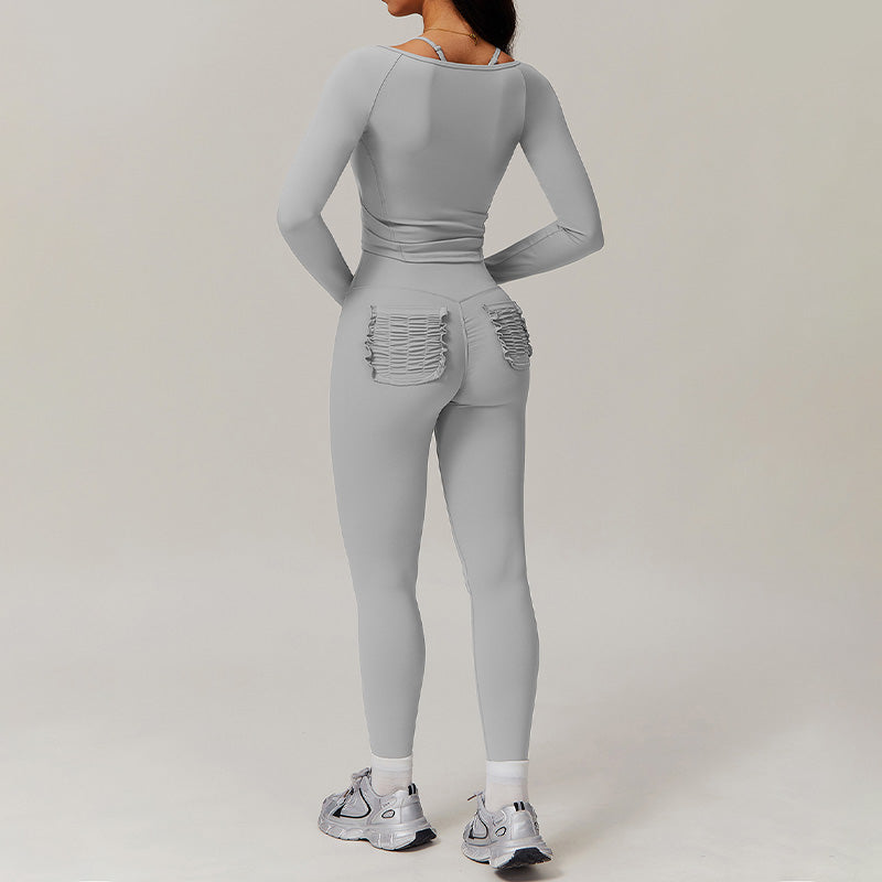 Long Sleeve Fitness jacket + High-waist leggings 2-piece set