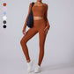 long sleeve hooded sports top + high waist leggings 2-piece set