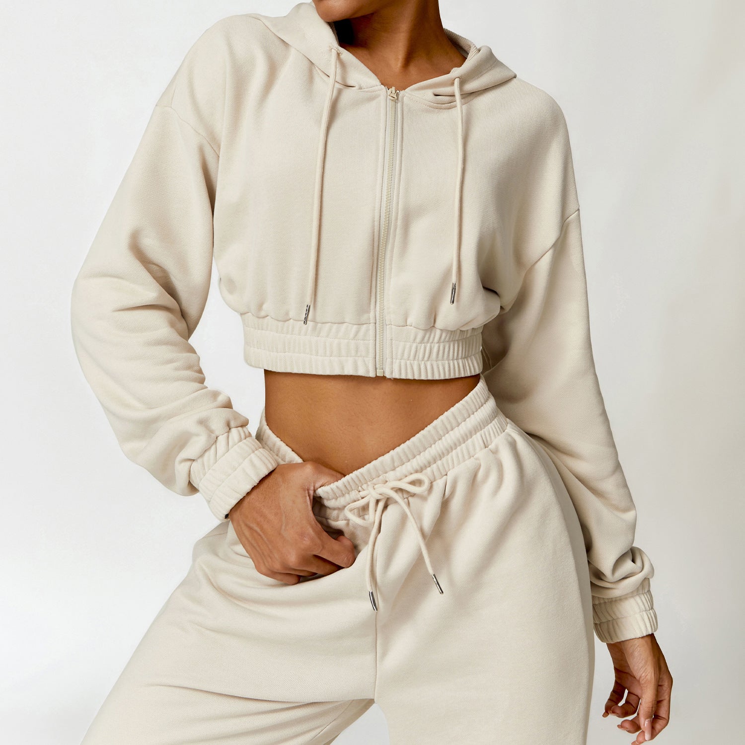 Cropped drawstring sweatshirt