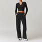 Casual high-waisted straight leg sweatpants and slimming long-sleeved Set