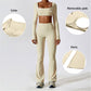 Solid color yoga fitness long sleeve + flared leg pants two-piece set