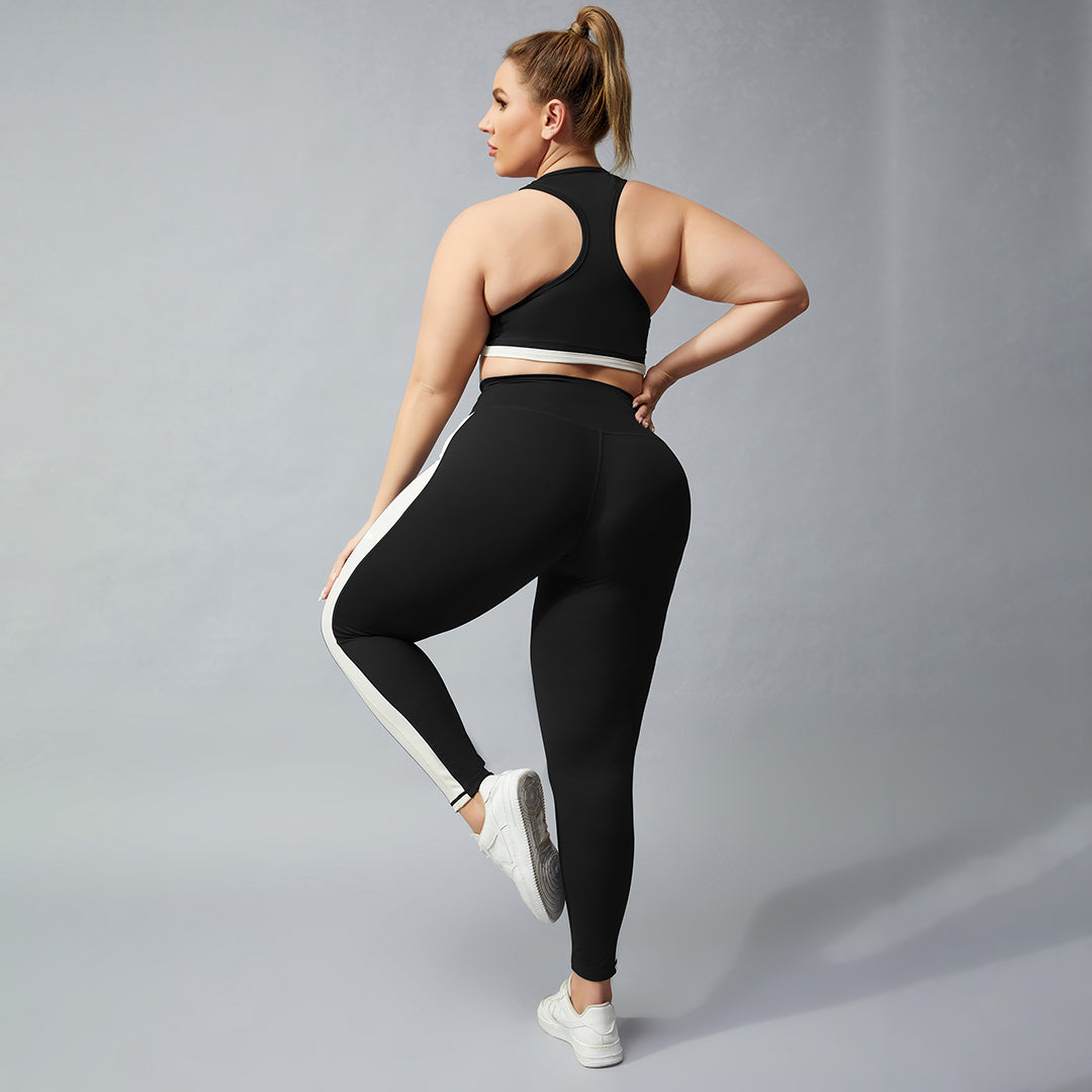 Large size contrast sports bra + Leggings 2-piece set