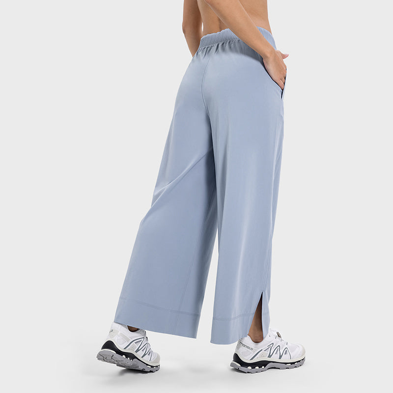 Side pockets waist-cinched wide-leg pants