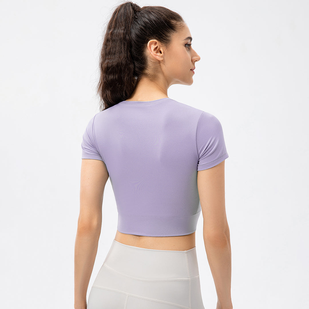 Cropped breathable side-cutout sports T-shirt