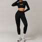 Threaded seamless long-sleeved top+bra+ leggings 3 pieces set