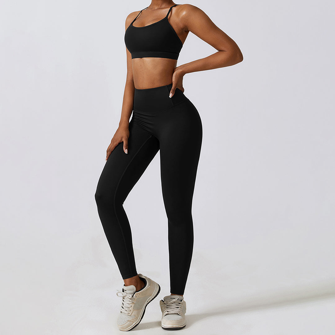 Crossed back high waist yoga 2-piece set