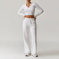 Casual high-waisted straight leg sweatpants and slimming long-sleeved Set