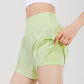 Solid color high waist back pocket double layer running shorts