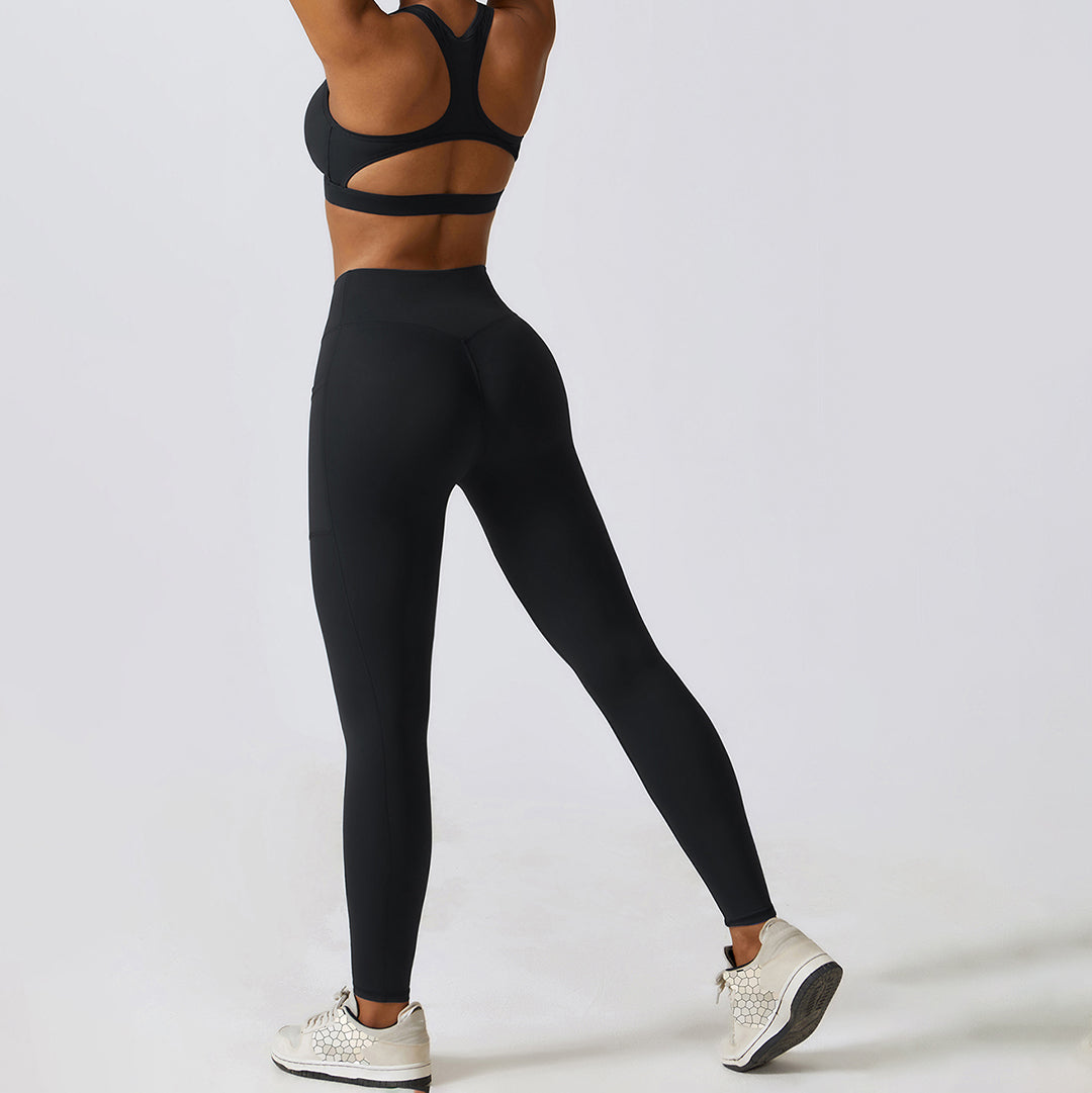 Beauty Back Yoga Suit Pocket  Legging Running Sports Suit