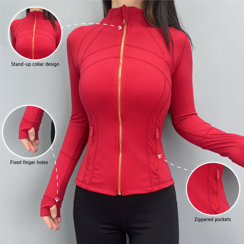 Slimming gold zipper and stand collar Fitness Jacket