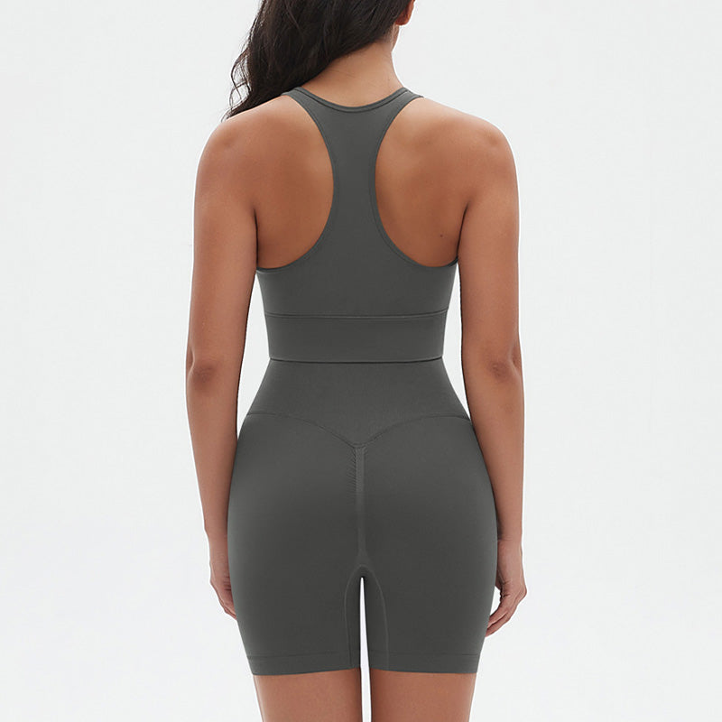 Seamless Cross V Neck Sports Bra + High-Waisted Shorts Set