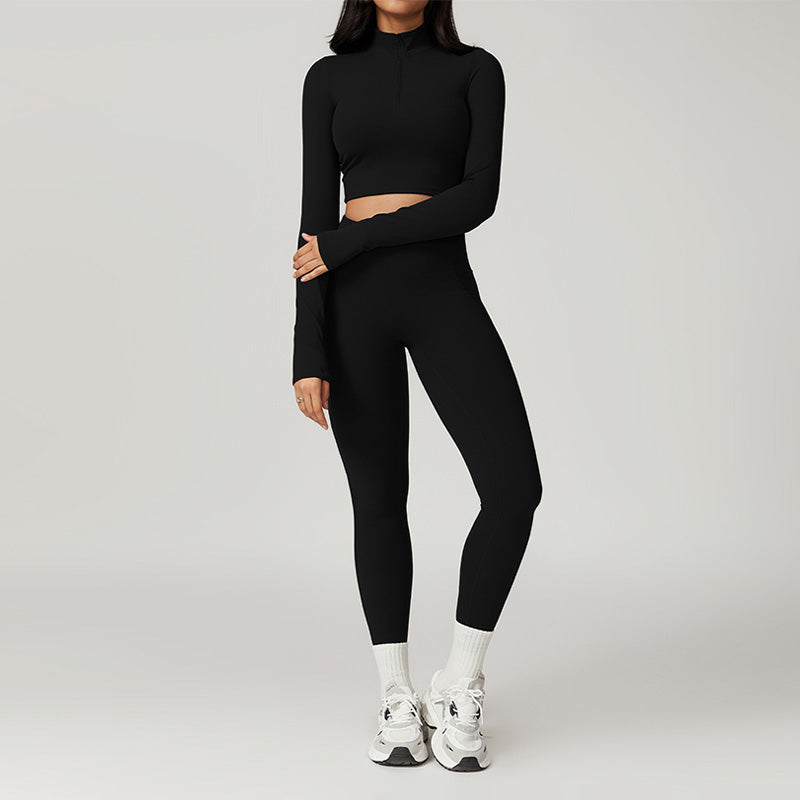 Breathable Half Zipper Sports Top + Leggings 2-piece Set