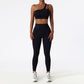 Quick-dry one shoulder sports bra + High waist leggings 2 pieces set