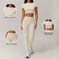 stand-up collar crop top + High-waisted leggings 2-piece set