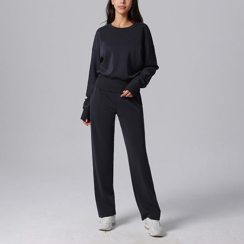 Ultra-Soft Long Sleeve Sweatshirt & High Waisted Straight Leg Pants 2-Piece Set