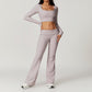 Ultra-soft Thread Lace Top + High-Waisted Flared Leg Pants Yoga 2 Pieces Set