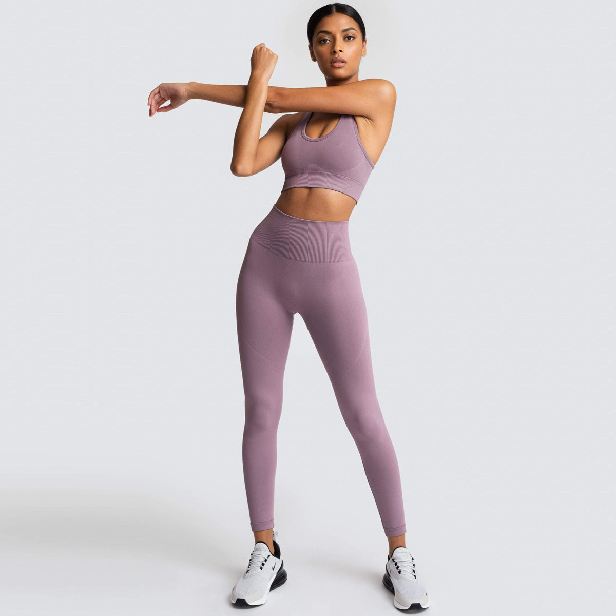 Ensemble 2 pièces de fitness sportif de couleur unie