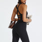 Solid color back cross jumpsuit