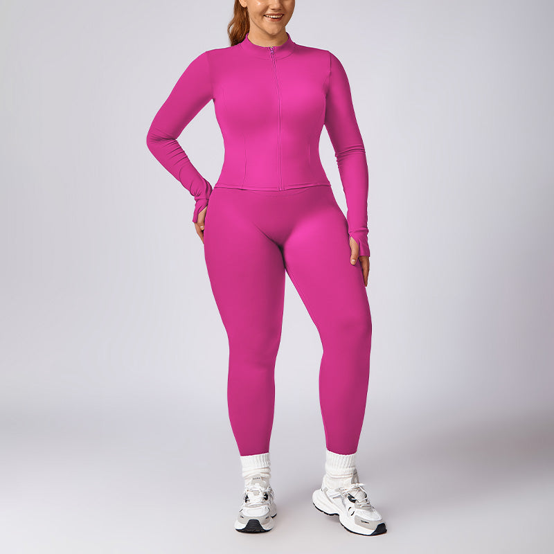 Plus Size Quick Dry Zip-Up Sports Long Sleeve + legging 2-piece set