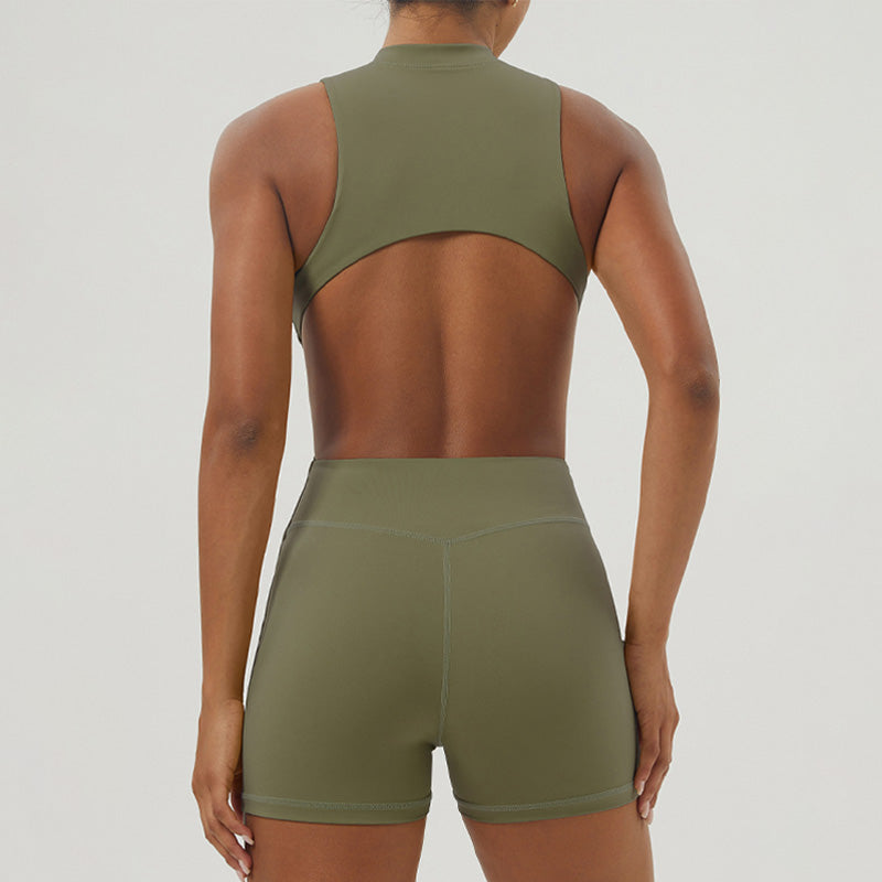 Ultra-soft Half Zipper One-Piece Backless Fitness Jumpsuits